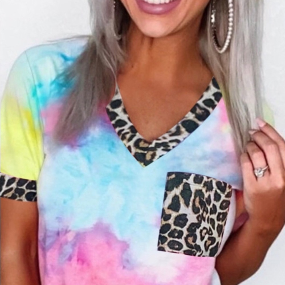 Sky Blue Tie Dye Leopard Top
